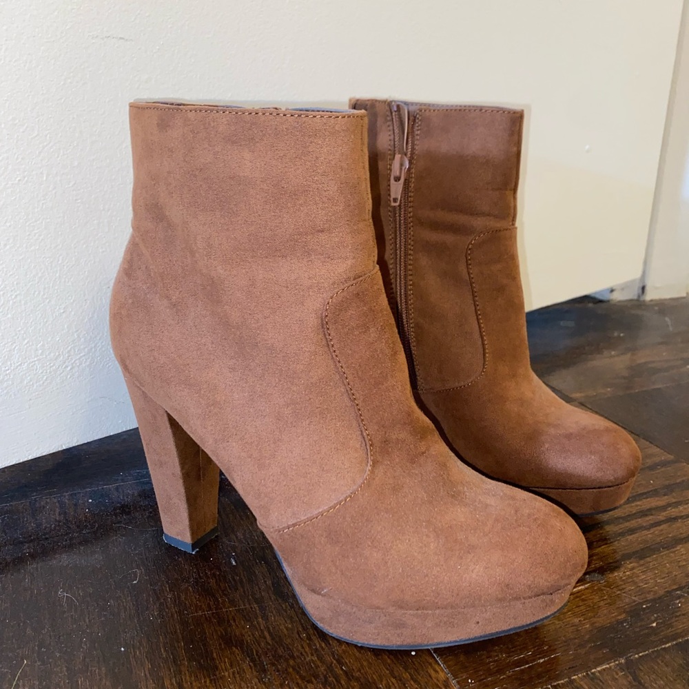 Brown Suede Chunky Heel Bootie